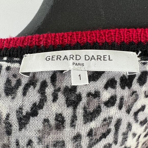 GERARD DAREL Black White Leopard Print Long Sleeve Merino Wool Sweater Size 1 - Picture 7 of 9